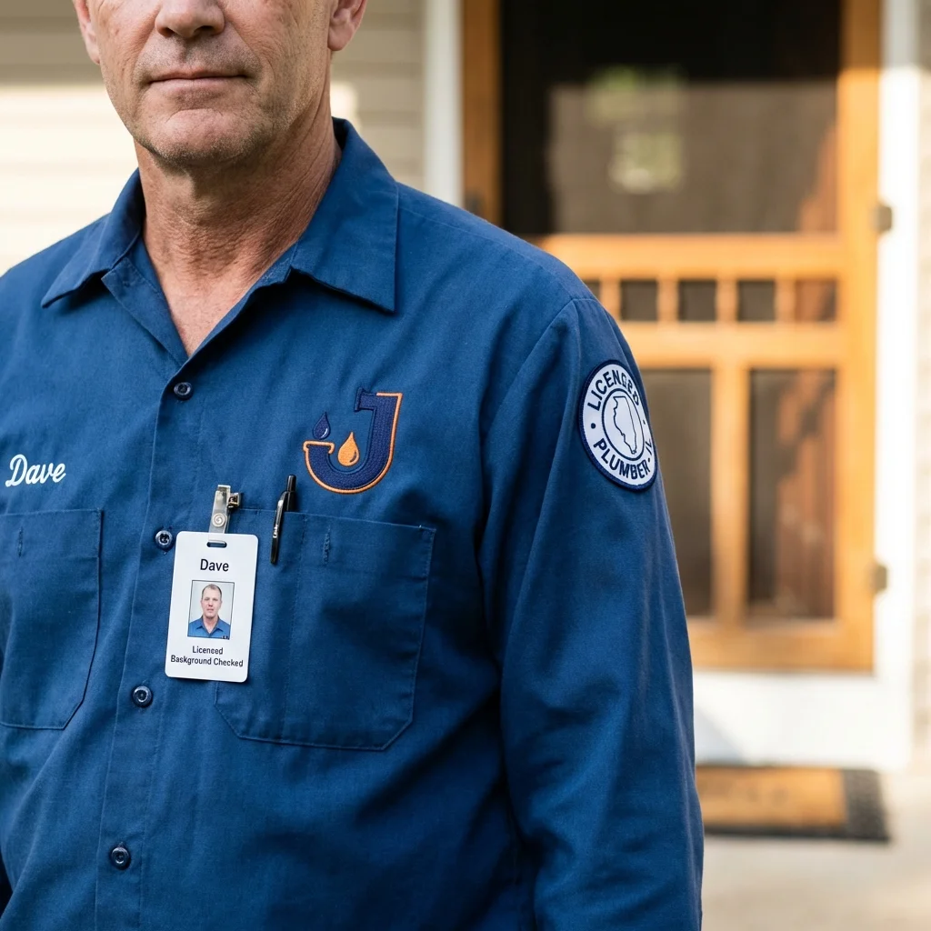 Licensed plumber showing ID badge in Tolland, CT