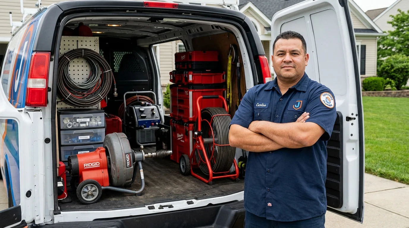 Professional drain cleaning equipment and Johns Plumbing LLC plumber in Tolland