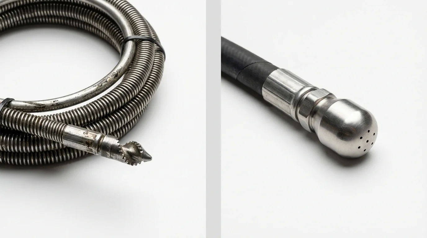 Drain snake cable and hydro jetting nozzle used for drain cleaning in Tolland, CT