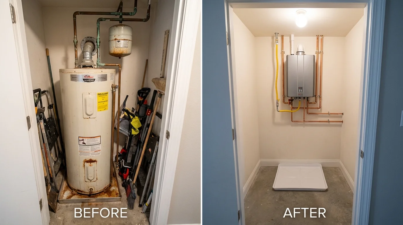 Tank water heater versus wall-mounted tankless unit comparison for Tolland, CT homeowners